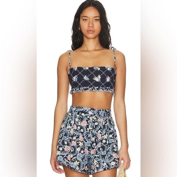 Agua Bendita Allie crop top in navy floral NWT - Picture 4 of 9
